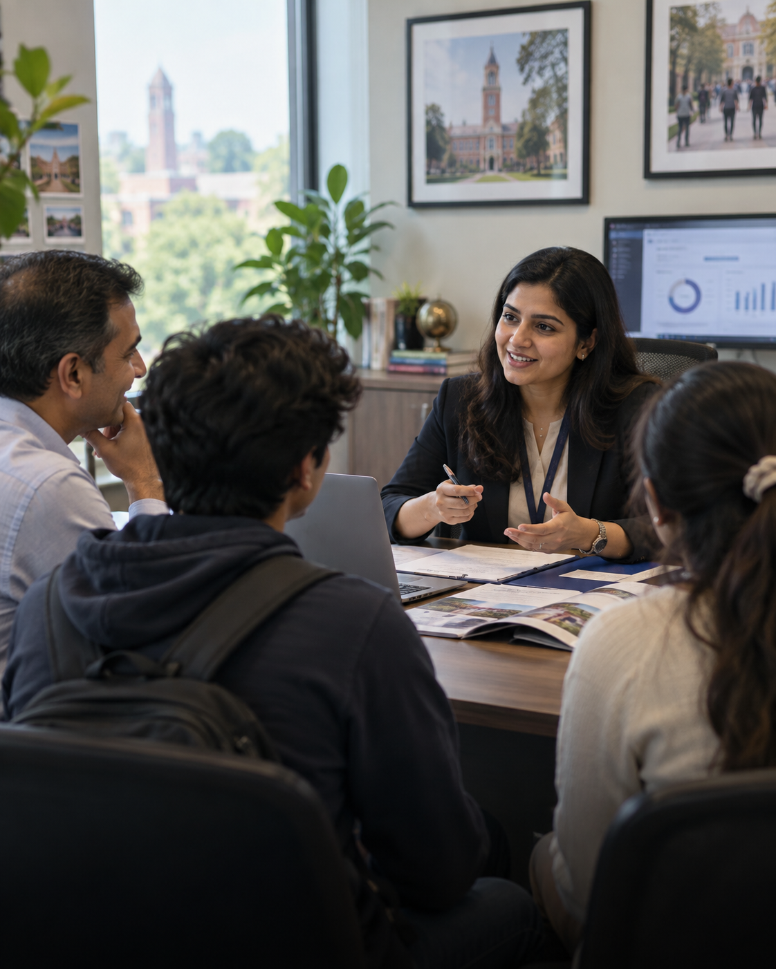 Principal reviewing admissions with a parent